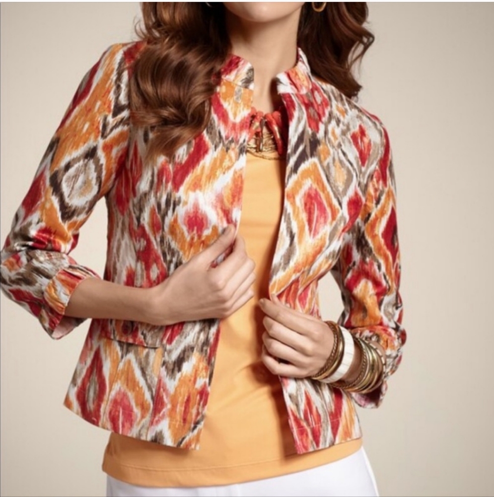 Chico's Womens Cardigan Linen Blend Open Front Blazer 3/4 Sleeve Sz 3 - XL(16)